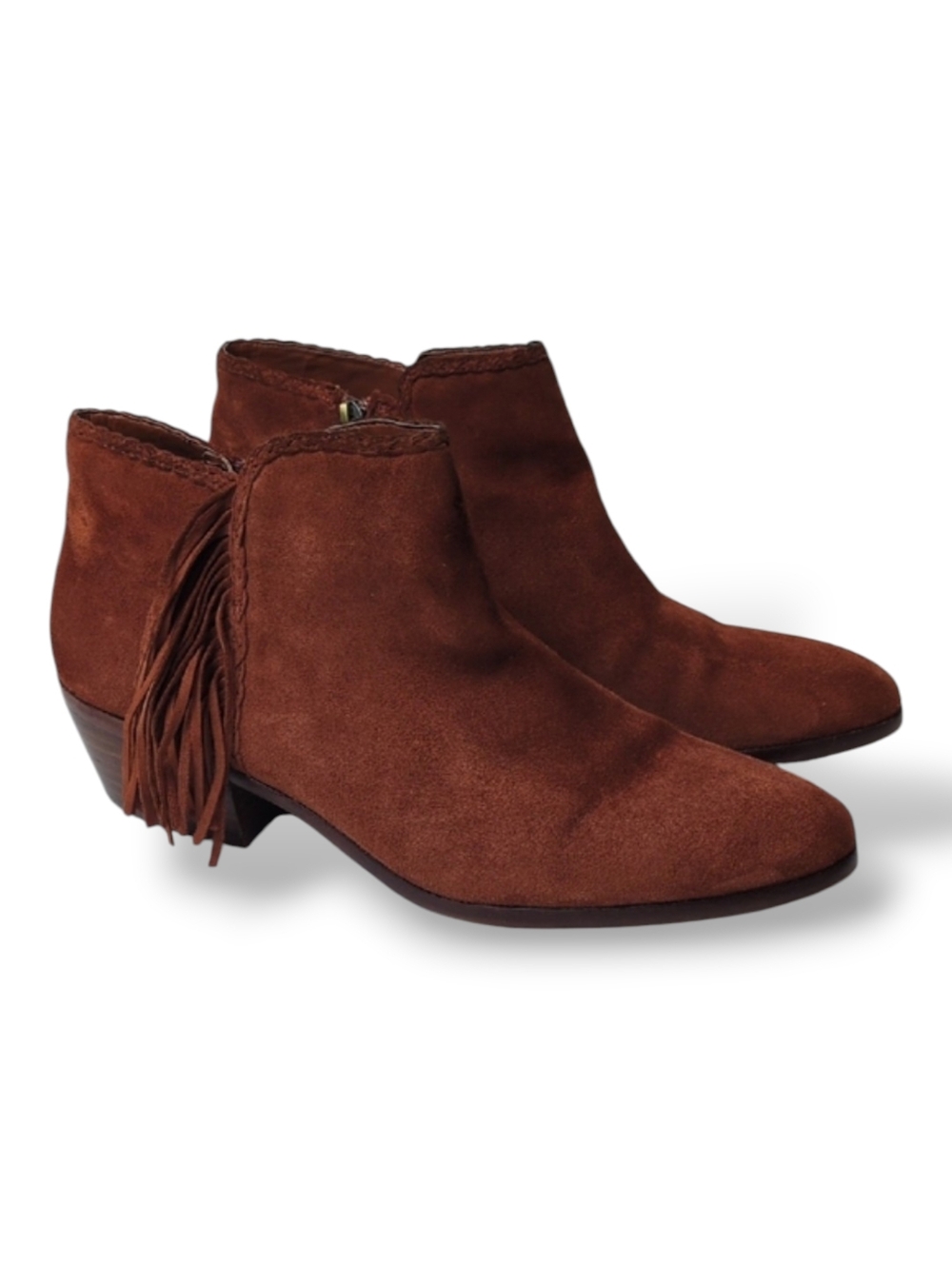 Sam Edelman Paige Brown Suede Fringe Heeled Booties Women's Size 10